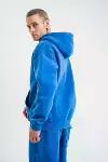 Unisex Double Oversize Kapşonlu Yıkamalı SweatShirt - Mavi-3