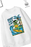 Trend Çocuk Erkek Model Tam Kalıp Oversize Surf Tasarım 2 İplik Pamuğa Pamuk Kumaş Sweatshirt 1-2