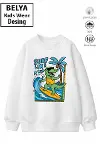 Trend Çocuk Erkek Model Tam Kalıp Oversize Surf Tasarım 2 İplik Pamuğa Pamuk Kumaş Sweatshirt 1-1