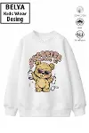 Trend Çocuk Unisex Model Tam Kalıp Oversize Ayıcık Tasarım 2 İplik Pamuğa Pamuk Kumaş Sweatshirt 3-2