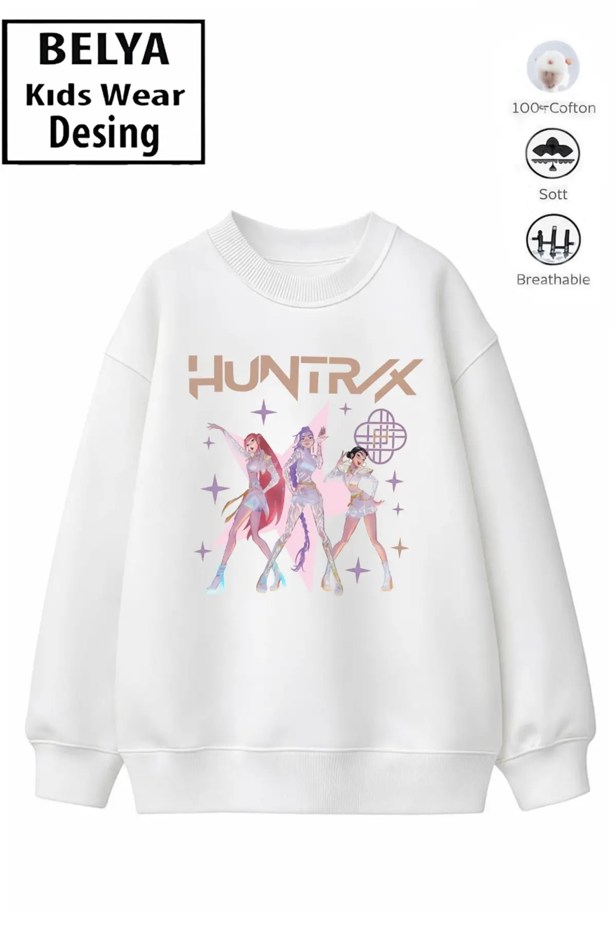 Trend Çocuk Kız Model Tam Kalıp Oversize Hun Tasarım 2 İplik Pamuğa Pamuk Kumaş Sweatshirt 2