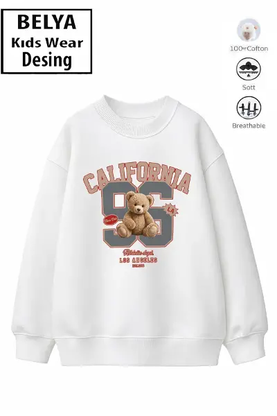 Trend Çocuk Unisex Model Tam Kalıp Oversize 96Tasarım 2 İplik Pamuğa Pamuk Kumaş Sweatshirt 4