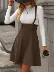 Kadın Askılı Düğmeli Mini Süet Elbise-2