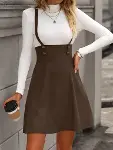 Kadın Askılı Düğmeli Mini Süet Elbise-3