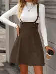 Kadın Askılı Düğmeli Mini Süet Elbise-1