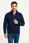 Erkek Dik Yaka Sweatshirt Dik Yaka Yarım Fermuarlı 3 İplik Şardonlu Pamuk Kumaş - Lacivert-2