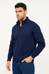 Erkek Dik Yaka Sweatshirt Dik Yaka Yarım Fermuarlı 3 İplik Şardonlu Pamuk Kumaş - Lacivert-3