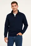 Erkek Dik Yaka Sweatshirt Dik Yaka Yarım Fermuarlı 3 İplik Şardonlu Pamuk Kumaş - Lacivert-4