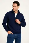 Erkek Dik Yaka Sweatshirt Dik Yaka Yarım Fermuarlı 3 İplik Şardonlu Pamuk Kumaş - Lacivert-1