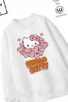 Trend Çocuk Kız Model Tam Kalıp Oversize Kedı Tasarım 2 İplik Pamuğa Pamuk Kumaş Sweatshirt 7-2