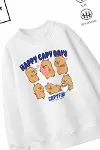 Trend Çocuk Kız Model Tam Kalıp Oversize CB Tasarım 2 İplik Pamuğa Pamuk Kumaş Sweatshirt 6-2