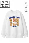 Trend Çocuk Kız Model Tam Kalıp Oversize CB Tasarım 2 İplik Pamuğa Pamuk Kumaş Sweatshirt 6-1