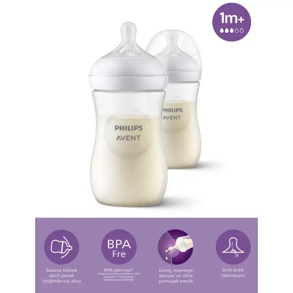 Philips Avent Doğal Tepkili Natural Response PP 2'Li Biberon Seti 260 ml 1+ Ay