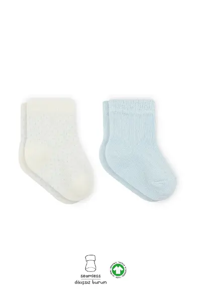 Bistyle Puan Derby Penye Soket Çorap 2li 10103 Mavi Ekru