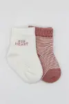 Bistyle 2'Li Big Heart Penye Soket Çorap 10117 Pudra-2