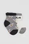 Bistyle 2'Li Love Dog Penye Soket Çorap 10118 Gri-2