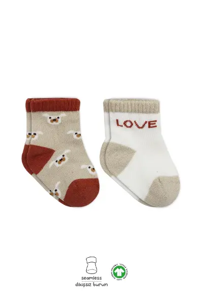 Bistyle 2'Li Love Dog Penye Soket Çorap 10118 Bej