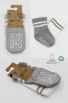 Bistyle 2li Çemberli Kaymaz Soket Çorap 10125 Gri Ekru-5