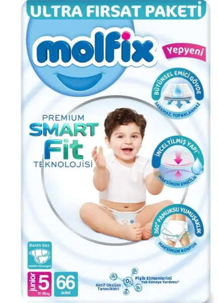 Molfix Premium Bebek Bezi Ultra Fırsat Paketi 5 Beden 11-18 Kg 66 Adet