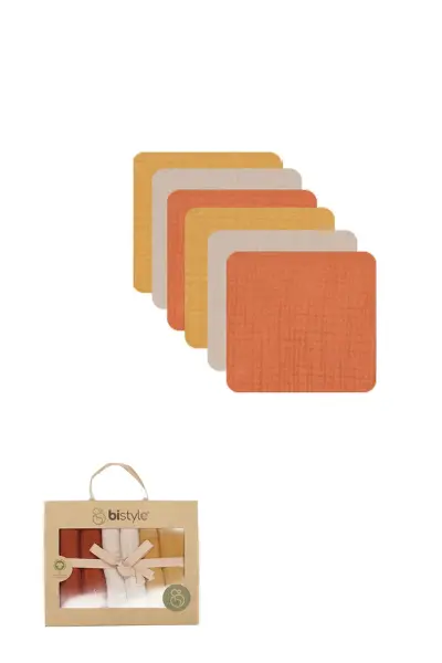 Bistyle 6'lı Müslin Mendil 20x20 cm 90106 Kiremit Bej Hardal