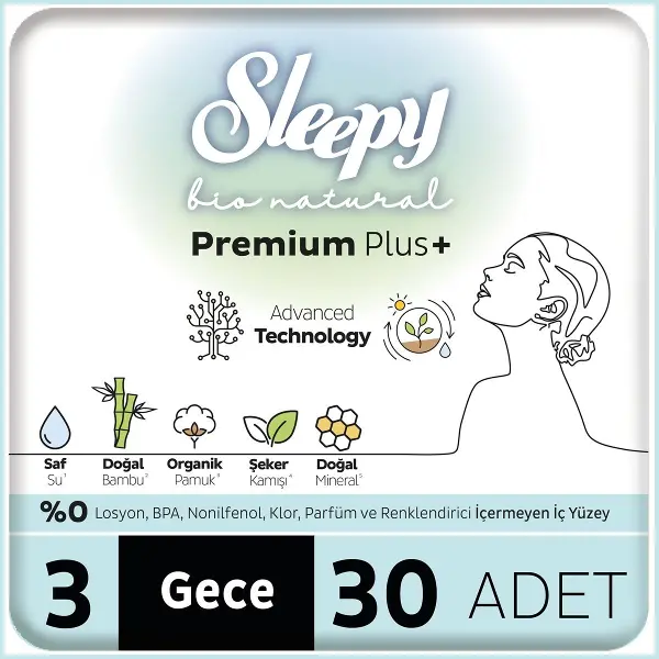 Sleepy Bio Natural Premium Plus Mega Gece Ped 30 Adet