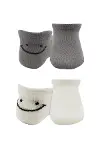 Bistyle 2'Li Sneakers Smile Penye Çorap 20106 Gri Ekru-2