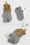 Bistyle 2'Li Sneakers Smile Penye Çorap 20106 Gri Ekru-5