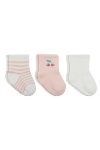 Bistyle Cherry Girl 3'lü Penye Soket Çorap 10138 Ekru