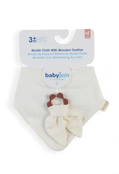BabyJem Silikon Diş Kaşıyıcılı Müslin Önlük 736 Ekru