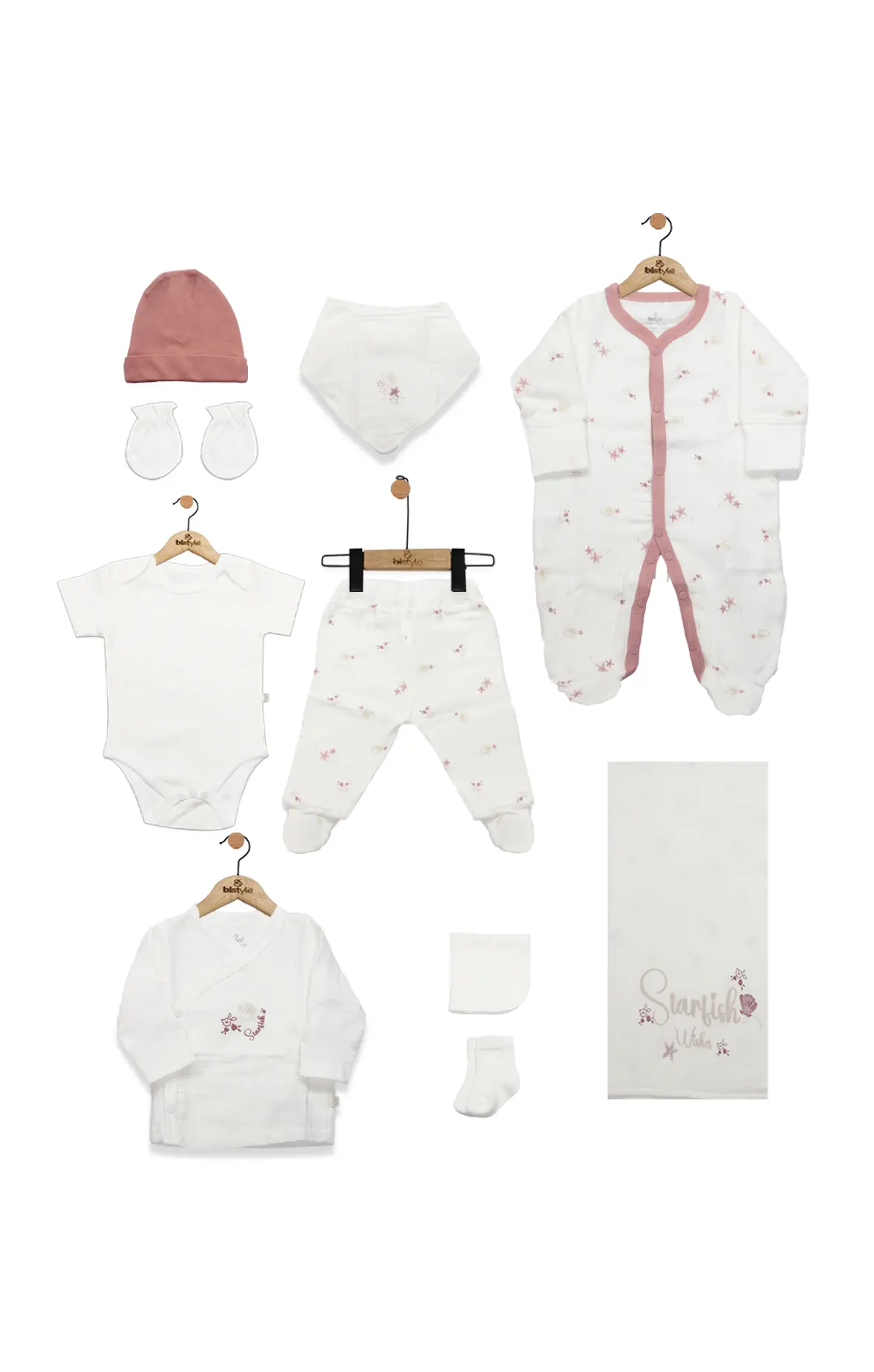 Bistyle 10lu Hastane Çıkışı Müslin Starfish Wishes 11120 Pembe
