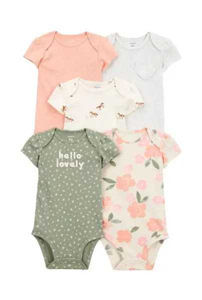 Carters Layette Kız Bebek kısa Kollu 5li Body 1T100410 Desenli