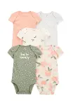 Carters  Layette Kız Bebek kısa Kollu 5li Body 1T100410 Desenli-1
