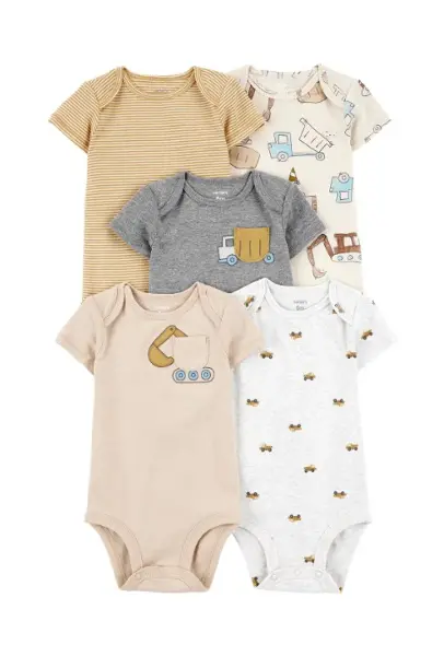 Carters Layette Erkek Bebek Kısa Kollu 5li Body 1T008910 Desenli