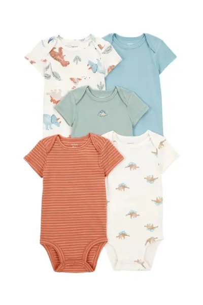 Carters Layette Erkek Bebek Kısa Kollu 5li Body 1T008710 Desenli