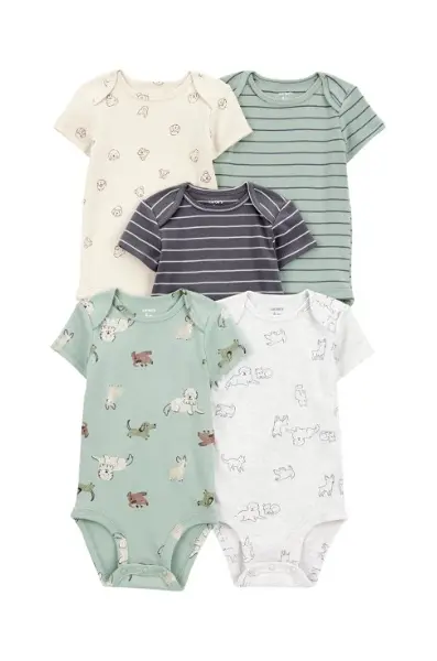 Carters Layette Erkek Bebek Kısa Kollu 5li Body 1T009410 Desenli