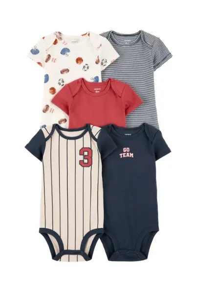 Carters Layette Erkek Bebek Kısa Kollu 5li Body 1T008810 Renkli