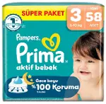 Prima Aktif Bebek Süper Paket Bebek Bezi 3 Beden 58 Adet-1
