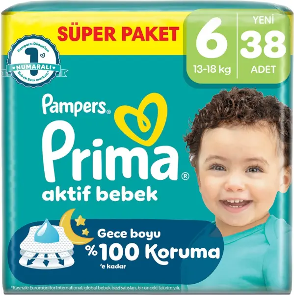 Prima Aktif Bebek Süper Paket Bebek Bezi 6 Beden 38 Adet