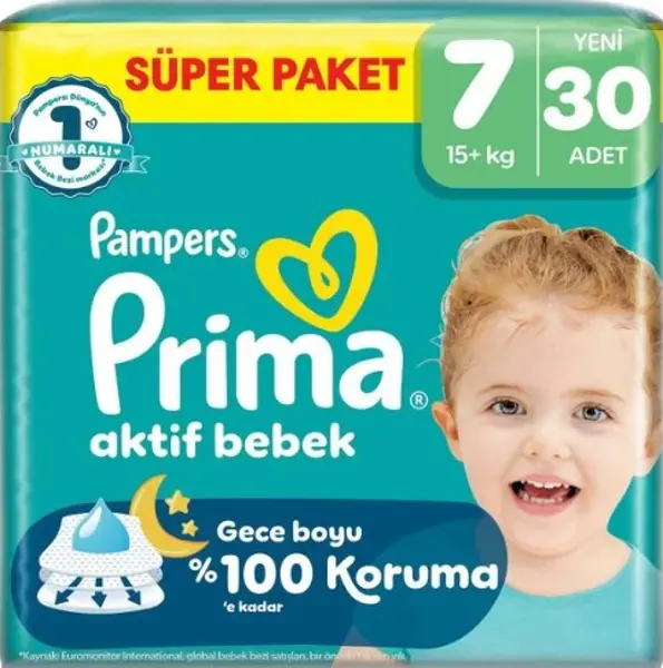 Prima Aktif Bebek Süper Paket Bebek Bezi 7 Beden 30 Adet