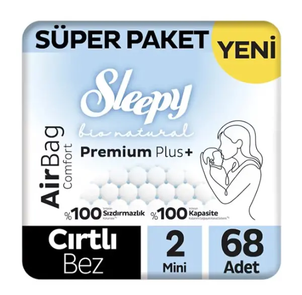 Sleepy Bio Natural Premium Plus Airbag Comfort Bebek Bezi 2 Beden 68 Adet