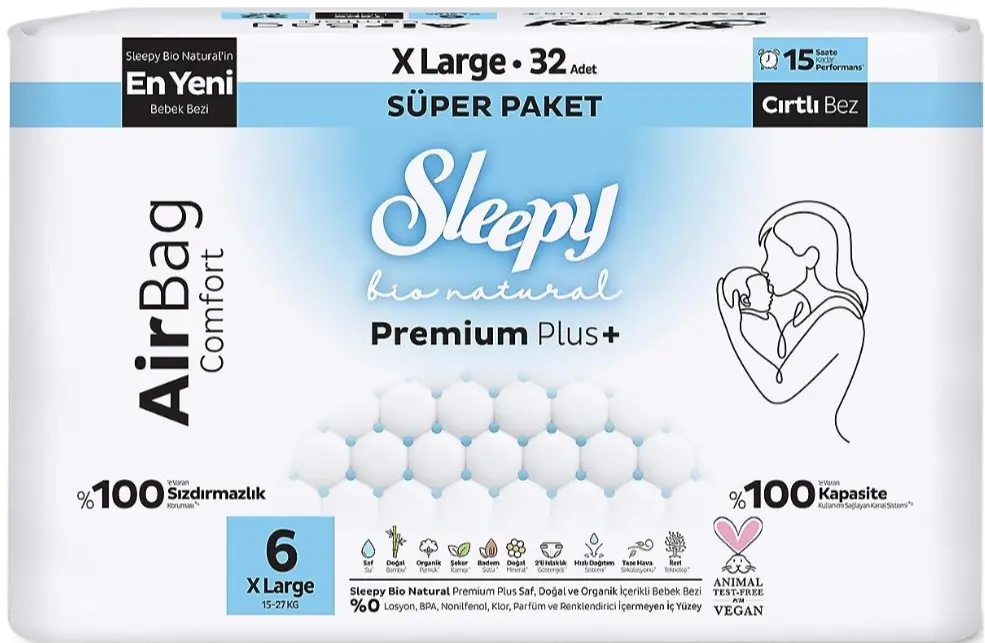 Sleepy Bio Natural Premium Plus Airbag Comfort Bebek Bezi 6 Beden 32 Adet