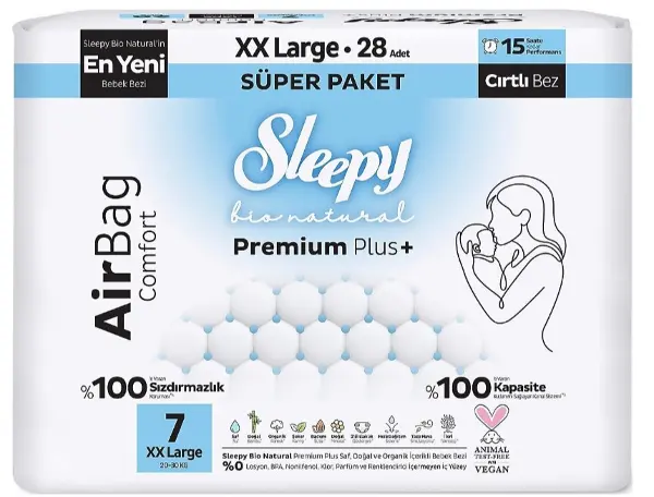 Sleepy Bio Natural Premium Plus Airbag Comfort Bebek Bezi 7 Beden 28 Adet