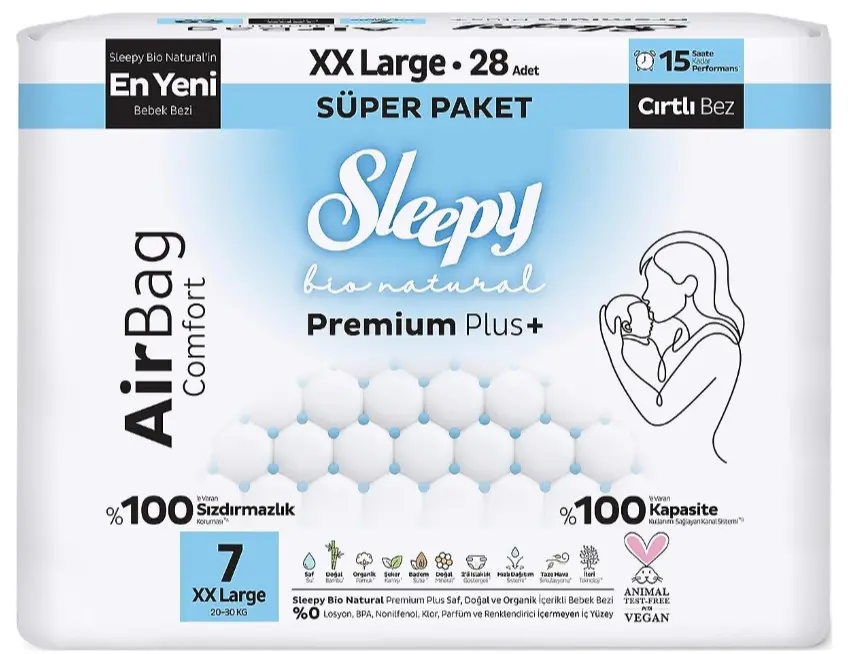 Sleepy Bio Natural Premium Plus Airbag Comfort Bebek Bezi 7 Beden 28 Adet
