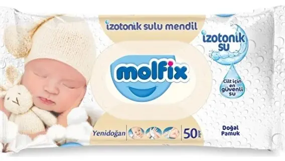 Molfix Yenidoğan İzotonik Sulu Doğal Pamuk Islak Havlu Mendil 50'li