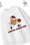 Trend Çocuk Erkek Model Tam Kalıp Oversize Basket ayıcık 2 İplik Pamuğa Pamuk Kumaş Sweatshirt 22-2