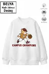 Trend Çocuk Erkek Model Tam Kalıp Oversize Basket ayıcık 2 İplik Pamuğa Pamuk Kumaş Sweatshirt 22-1