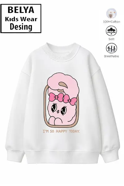 Trend Çocuk Kız Model Tam Kalıp Oversize So 2 İplik Pamuğa Pamuk Kumaş Sweatshirt 21