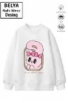 Trend Çocuk Kız Model Tam Kalıp Oversize So 2 İplik Pamuğa Pamuk Kumaş Sweatshirt 21-1