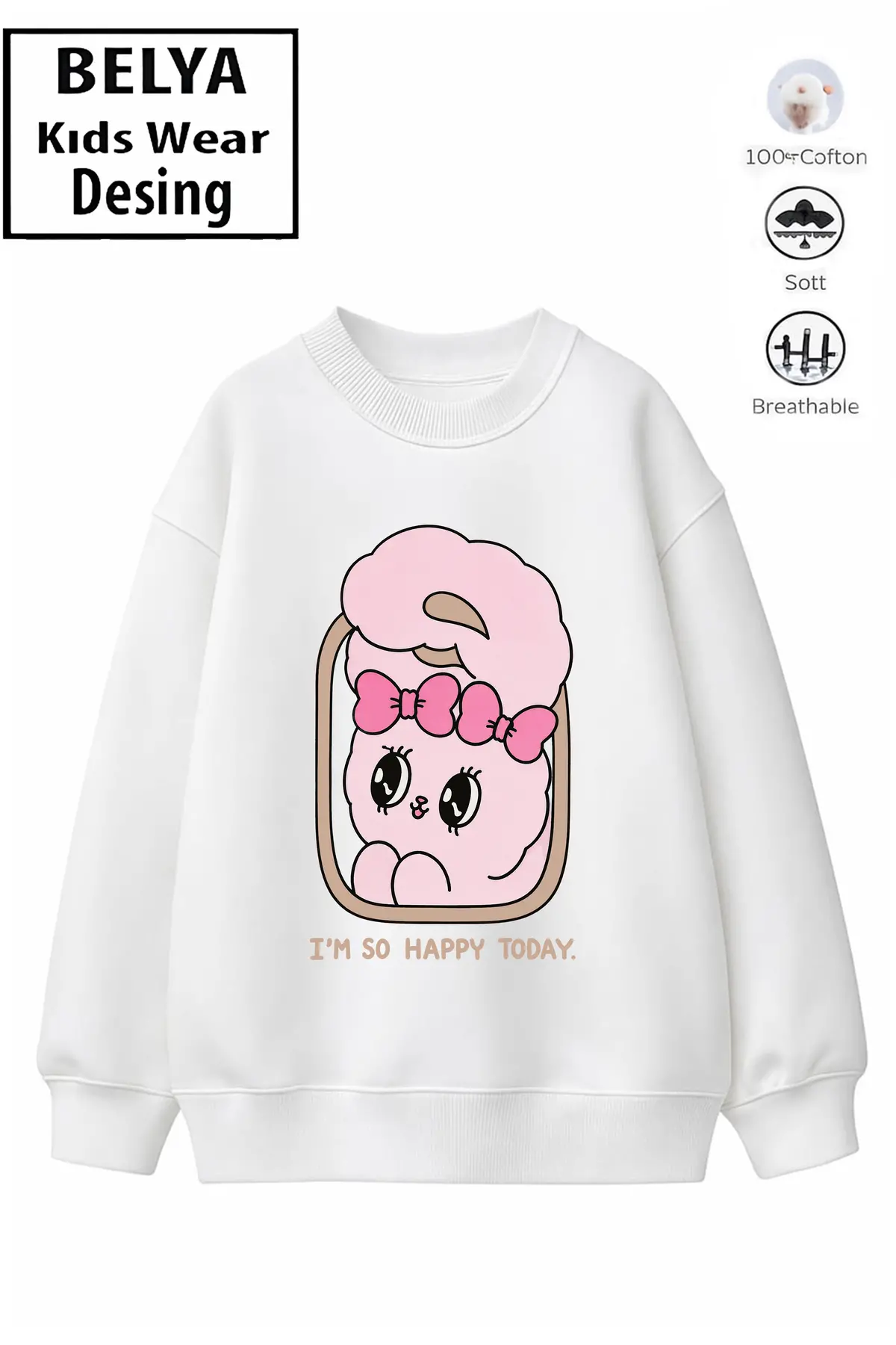 Trend Çocuk Kız Model Tam Kalıp Oversize So 2 İplik Pamuğa Pamuk Kumaş Sweatshirt 21