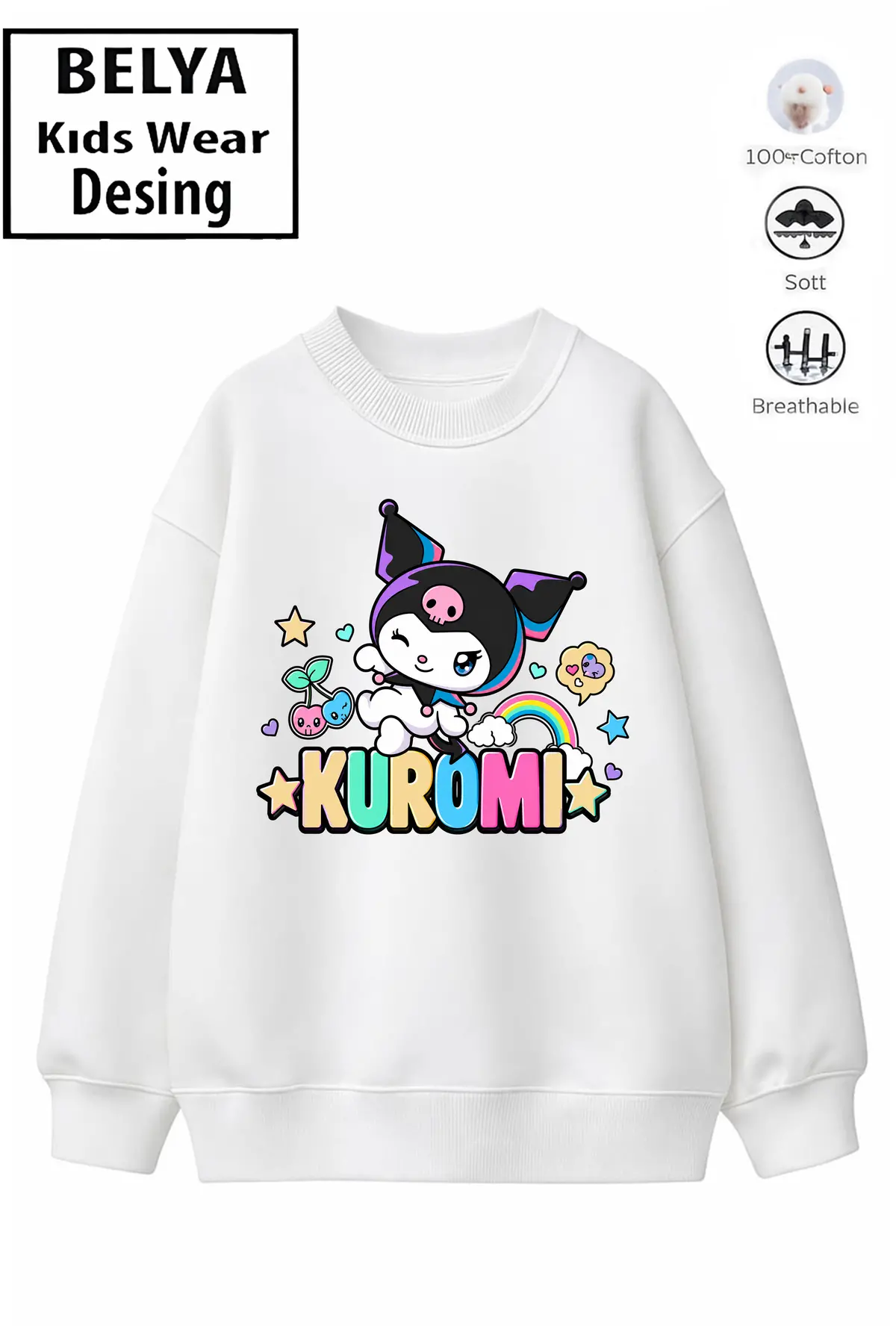 Trend Çocuk Kız Model Tam Kalıp Oversize Renkli Kuro 2 İplik Pamuğa Pamuk Kumaş Sweatshirt 20